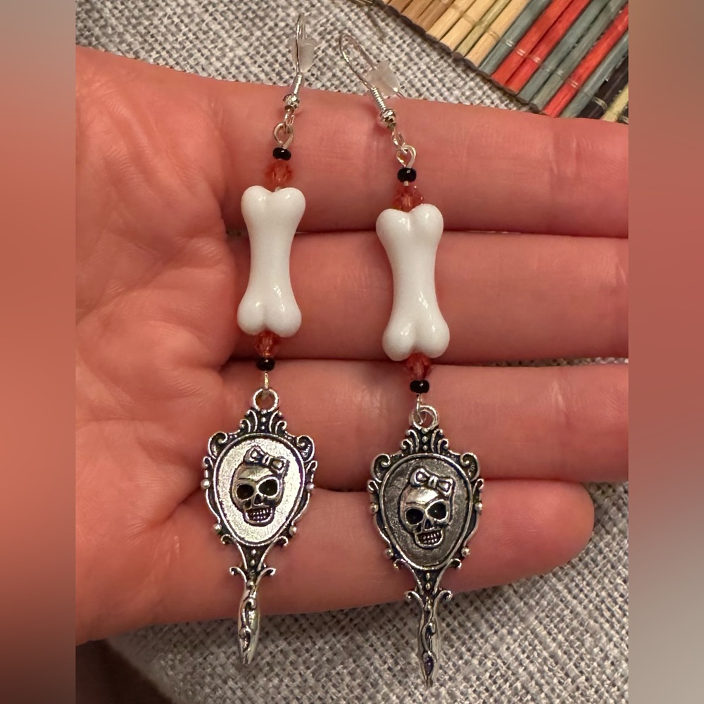 Silver Skull and Bone Dangle Earrings